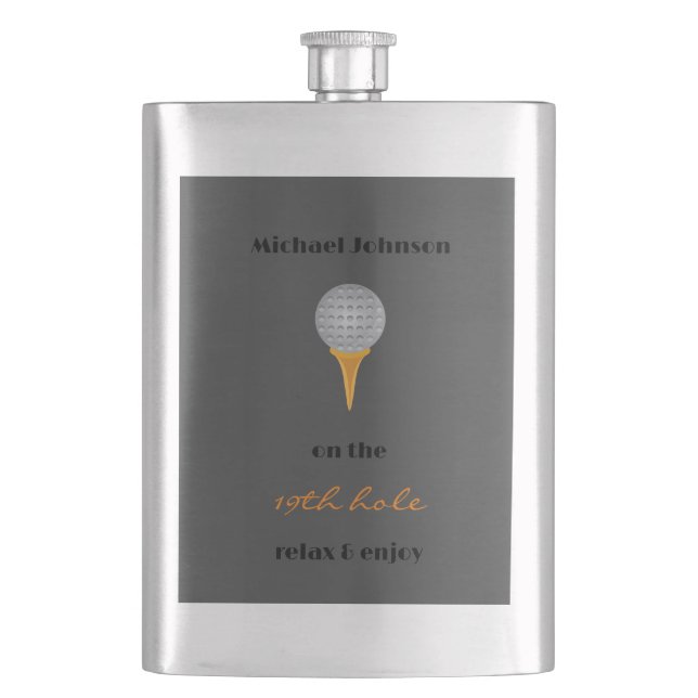 Grey Golf Ball Personalised Bachelor Party Hip Flask (Front)