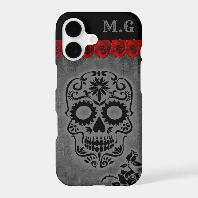 Grey Gothic Sugar Skull and Red Roses (Back)