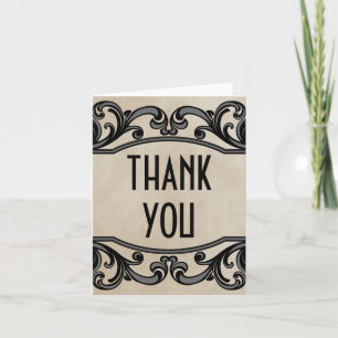 Grey Gothic Swirls Thank You Card