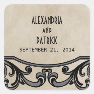 Grey Gothic Swirls Wedding Stickers