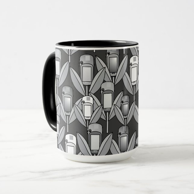Grey GPS Flowers Mug (Front Left)