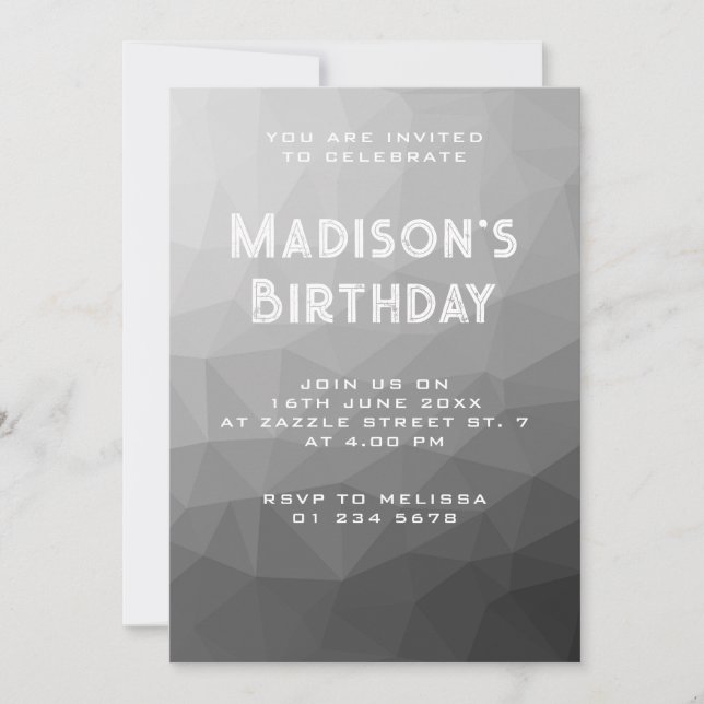 Grey Gradient Geometric Mesh Pattern Invitation (Front)