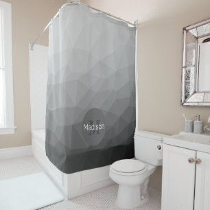 Grey Gradient Geometric Mesh Pattern Monogram Shower Curtain