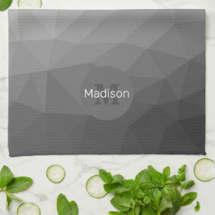 Grey Gradient Geometric Mesh Pattern Monogram Tea Towel
