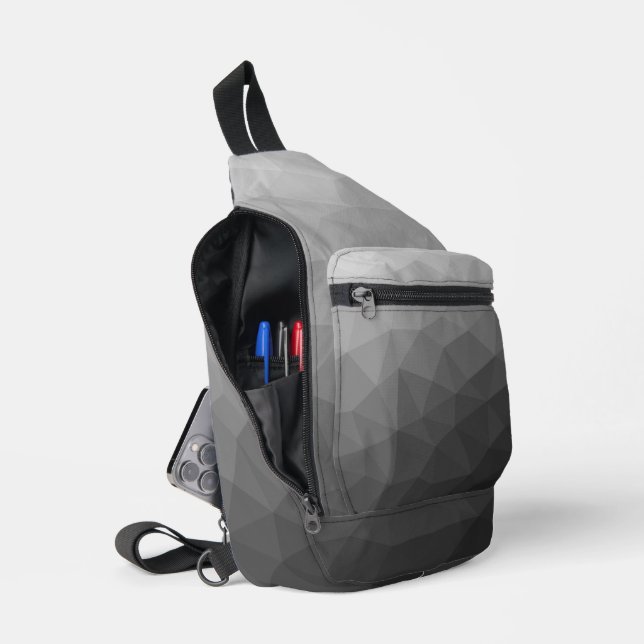 Grey gradient geometric mesh pattern sling bag
