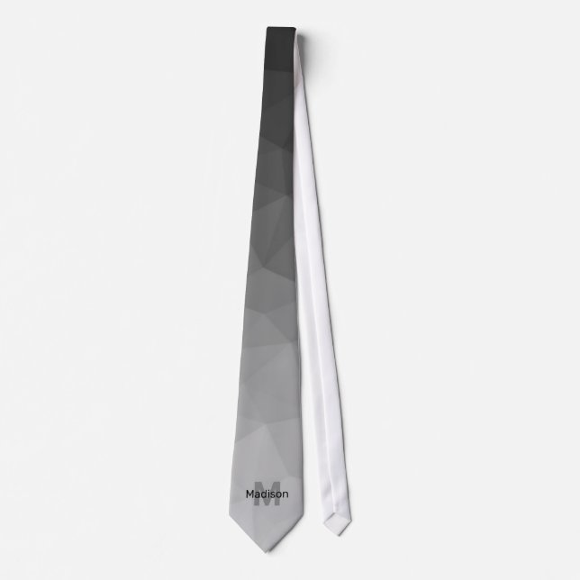 Grey gradient geometry mesh pattern Monogram Tie (Front)