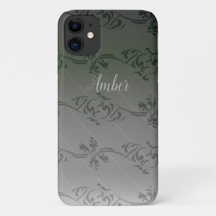 Grey Gradient Leaf Pattern Personalised iPhone 11 Case