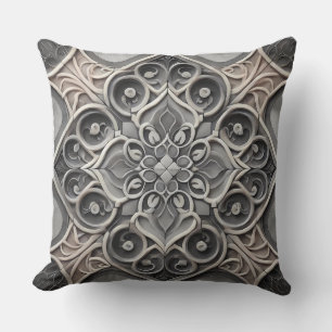 Grey Gradient Mandala Pattern: Serene Mosaic Art Cushion