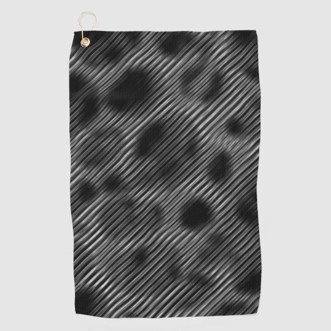 Grey gradient narrow stripes over dazzled holes golf towel (Front)