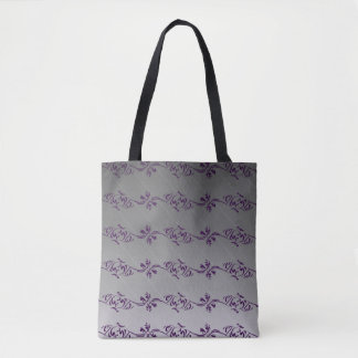 Grey Gradient Purple Striped Floral Leaf Pattern Tote Bag