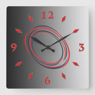 Grey gradient, red dial. square wall clock