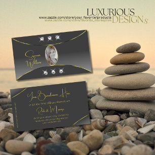 Grey Gradient with Gold Decor Jewels and Photo Business Card
