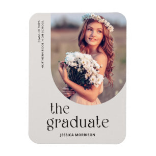 Grey Graduate Simple Type Photo Grad Announcement Magnet