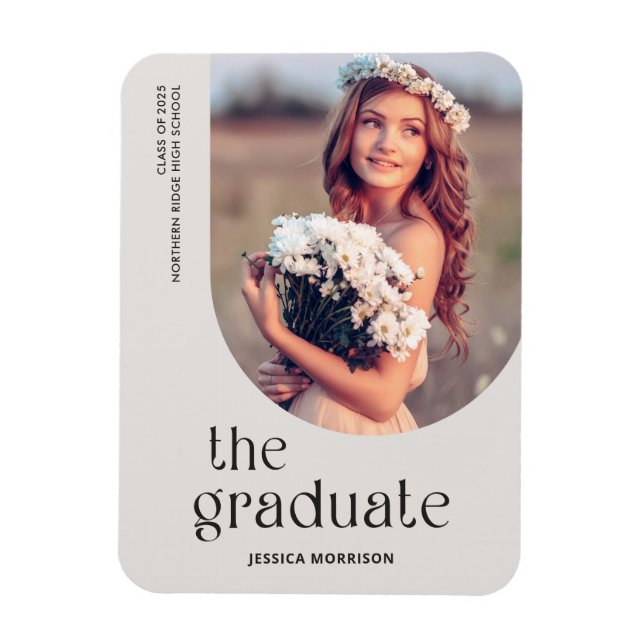 Grey Graduate Simple Type Photo Grad Announcement Magnet (Vertical)