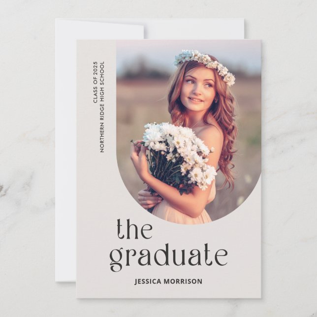 Grey Graduate Simple Type Photo Graduation Party Invitation (Front)