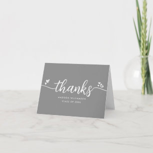 Grey Graduation Chic Modern Elegant Script Hearts Thank You Card