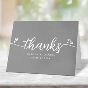 Grey Graduation Chic Modern Elegant Script Hearts Thank You Card