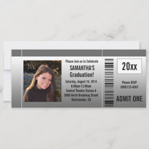 Grey Graduation Party Ticket Invitation with Photo