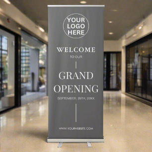 Grey Grand Opening l Clean Company Logo Promo Retractable Banner