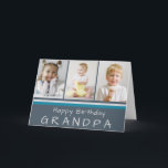 Grey Grandpa Photo Collage Happy Birthday Card<br><div class="desc">Celebrate your Grandpa with this special custom Happy Birthday Card. Decorated in shades of grey it features a three photo collage with "Happy Birthday Grandpa"  in a modern light grey typography. Photos and text are easily customised.  Inside has been left blank for your special message.</div>