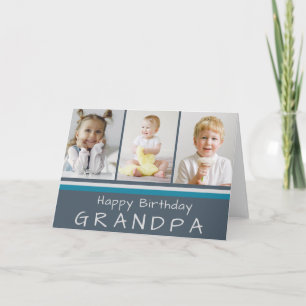 Grey Grandpa Photo Collage Happy Birthday Card