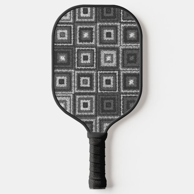 Grey Granny Square Pattern Pickleball Paddle (Front)