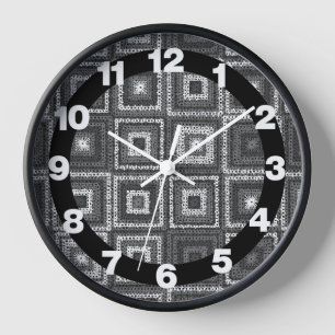 Grey Granny Squares Pattern Wall Clock