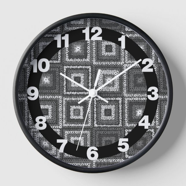 Grey Granny Squares Pattern Wall Clock (Front)