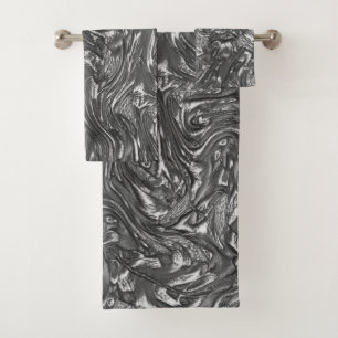 Grey graphite curved rough texture bath towel set