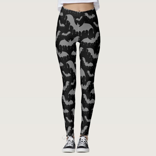 Grey Gray Bats Moth Nu Goth Gothic Alternative Leggings (Front)