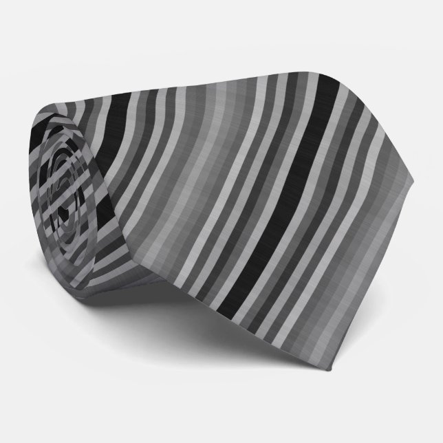 Grey Gray Black Gray Stripes Tie (Rolled)