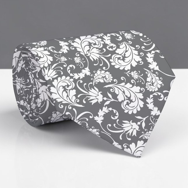 Grey Gray Floral Pattern Custom Necktie (Creator Uploaded)