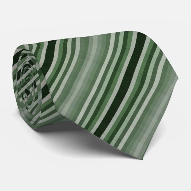 Grey Gray Green Stripes Tie (Rolled)