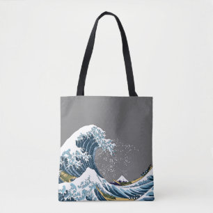 Grey Great Wave off Kanagawa Modern Pop Tote Bag