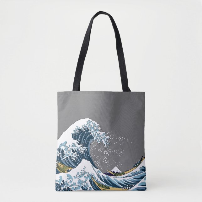 Grey Great Wave off Kanagawa Modern Pop Tote Bag (Front)