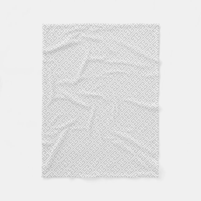Grey Greek Key Pattern Fleece Blanket (Front)