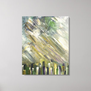 Grey Green Abstract Urban Cityscape City Sky Art Canvas Print