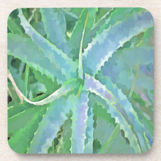 Grey Green Aloe Abstract Painting Coaster