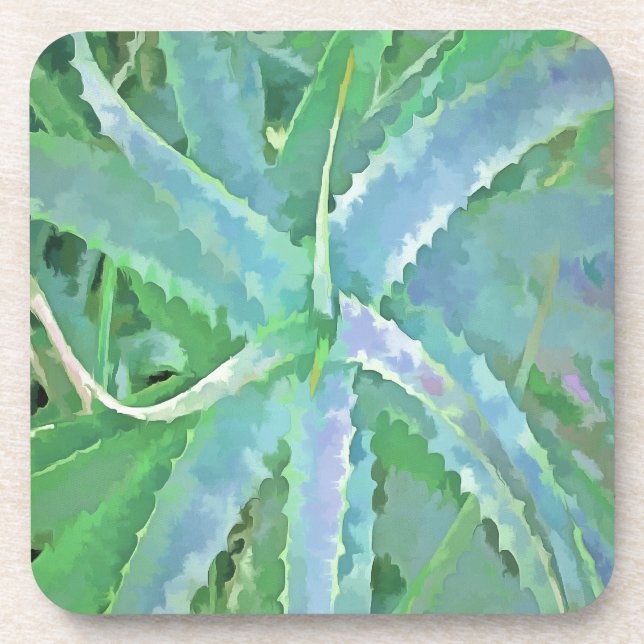 Grey Green Aloe Abstract Painting Coaster (Front)