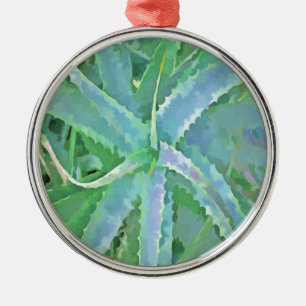 Grey Green Aloe Abstract Painting Metal Tree Decoration