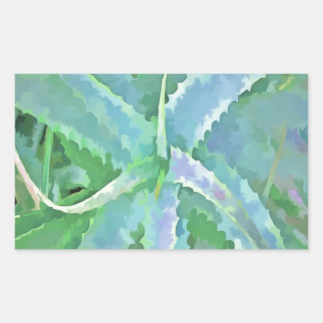 Grey Green Aloe Abstract Painting Rectangular Sticker (Front)