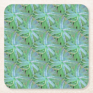 Grey Green Aloe Abstract Painting Square Paper Coaster
