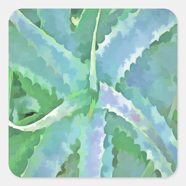 Grey Green Aloe Abstract Painting Square Sticker (Front)