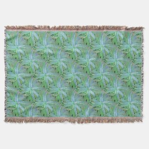 Grey Green Aloe Abstract Painting Throw Blanket