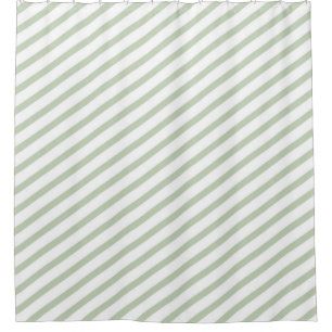 Grey-Green and White Diagonal Stripe Shower Curtain