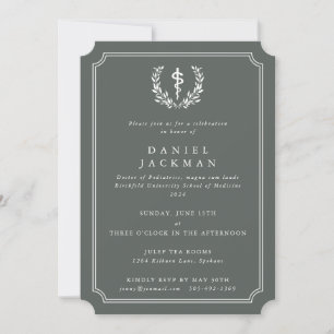 Grey-Green Asclepius Medical School Graduation Invitation