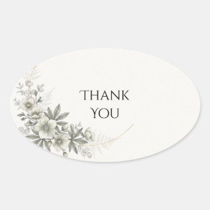 Grey Green Botanical Foliage Wedding Thank You Sti Oval Sticker