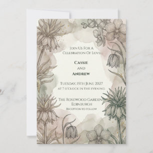 Grey Green Botanical Wedding Invitation