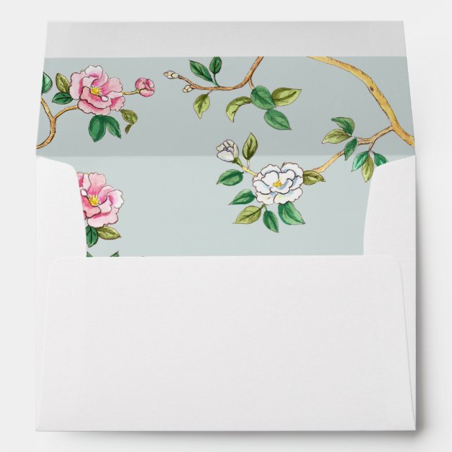 Grey & Green Chinoiserie lined Wedding  Envelope (Back (Bottom))
