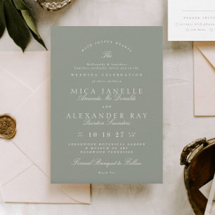 Grey Green   Classic Elegant Formal Wedding Invitation
